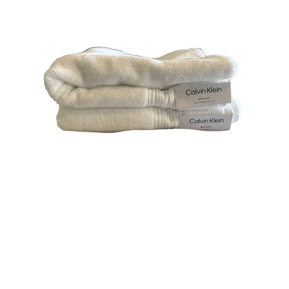 Calvin Klein  Bath Towel Set 2pcs White 100% Cotton New 30”X 56”